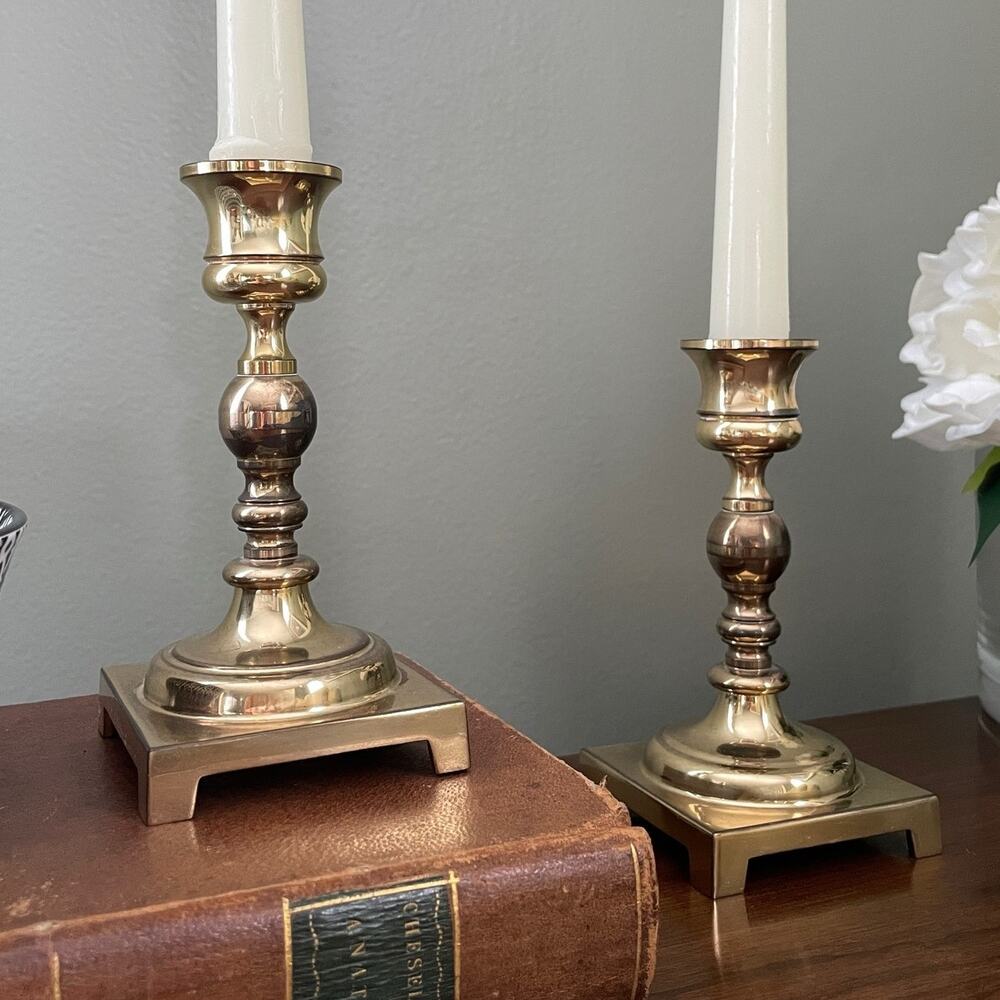 Vintage Brass Candlestick Holder Pair 5.25" - Mid Century Traditional Decor